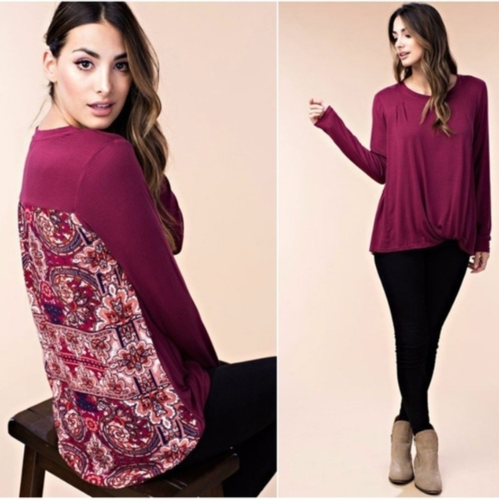 venice // paisley print back knot front top blouse